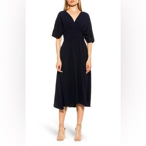 Alexia Admor Dress August Draped Midi Fit & Flare Navy Blue Size 14